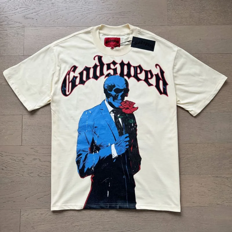 

Summer 2025 Godspeed T-shirt Vintage Skull Print Short Sleeve GOD SPEED Cotton Tshirt High Quality Men Women Tops