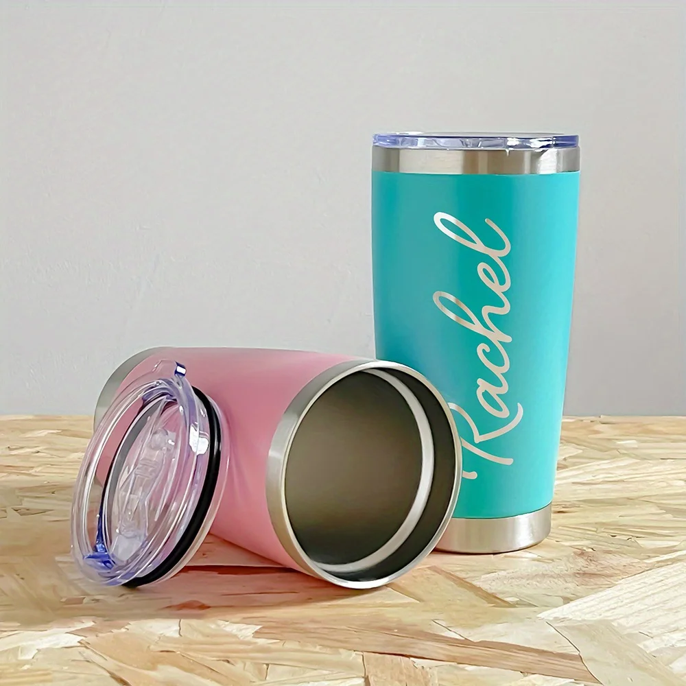 Personalized Name 20oz Stainless Steel Tumbler, Custom Engraved Heart Script Insulated Travel Coffee Cup, Leakproof Car Mug Gift view 5