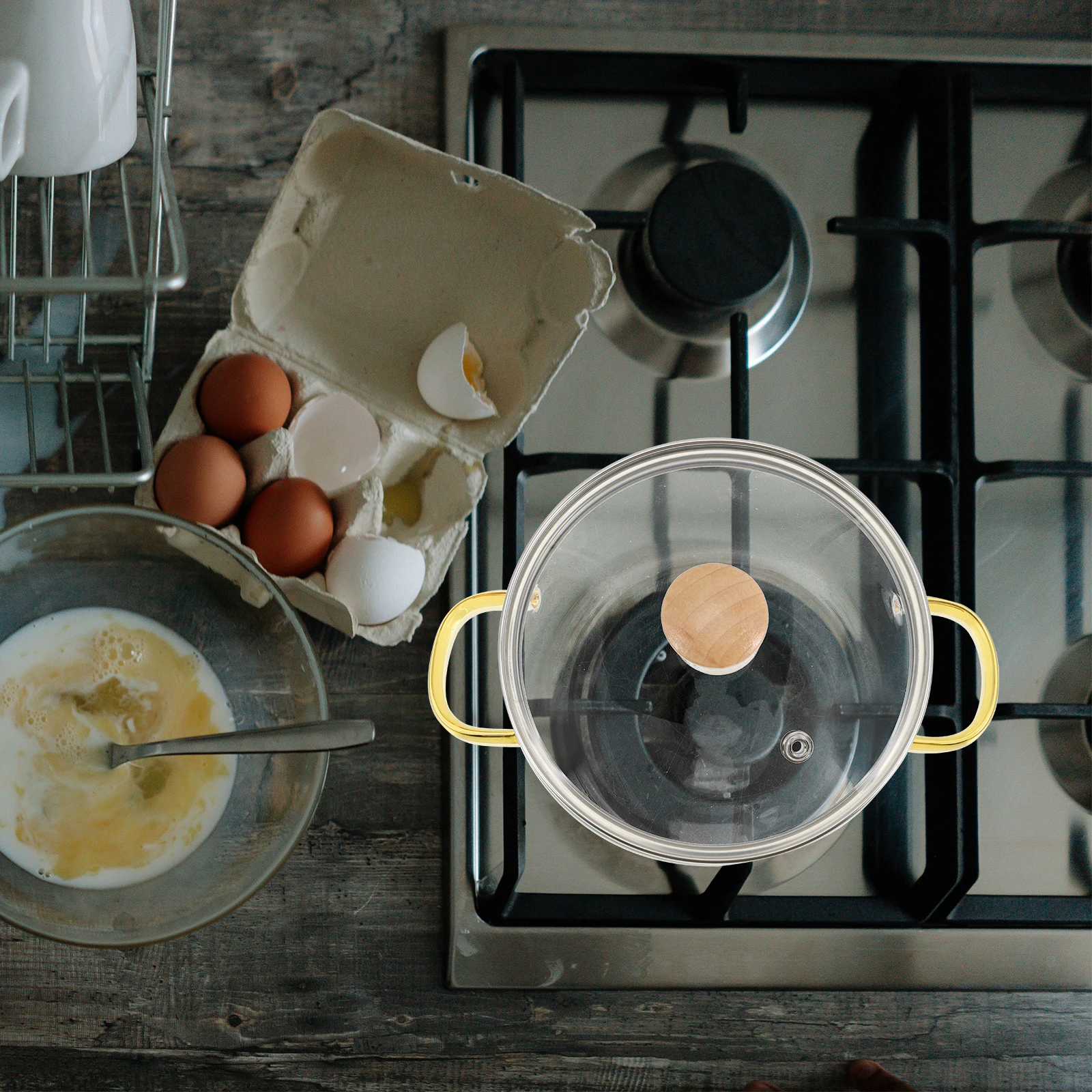 

Multifunctional Glass Cooking Pot with Lid Smooth Design Heatproof Stable Material for Home Kitchen Stewing Food