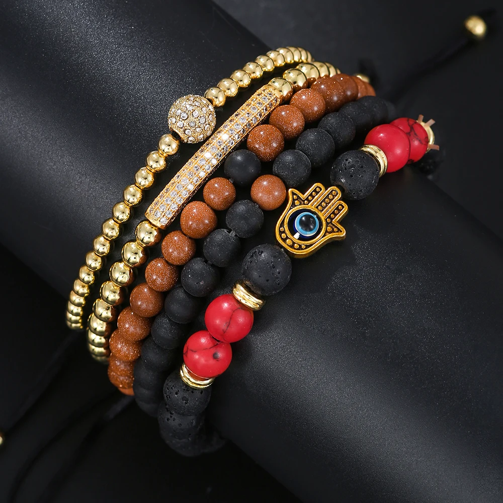 Trend şeytan gözü Palm bilezik Retro elmas elmas topu moda boncuklu taş bilezik 5-Piece Set charm sahne bilezikler