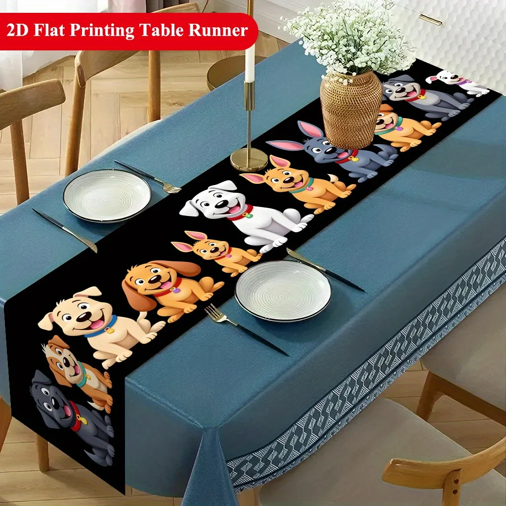 Various Dog Breeds Table Runner - 1PC Cute Puppy Easy Clean Dining Coffee Table TV Stand Holiday Party Cover