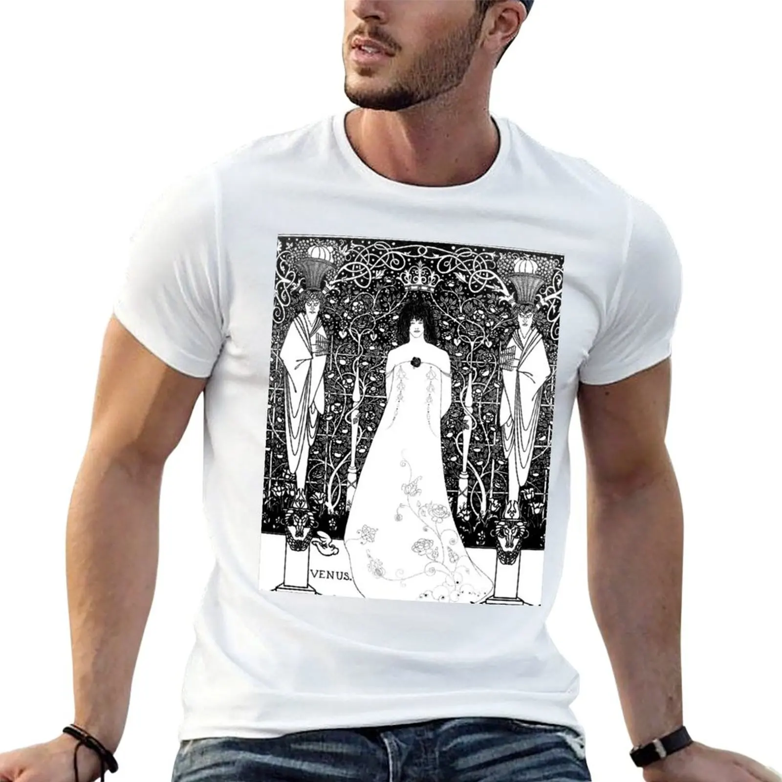 HD. Camiseta con estampado de Venus entre los dioses de la Mitología Greca; de Aubrey Beardsley (1895), camiseta informal para hombre, camisetas gráficas divertidas para hombre
