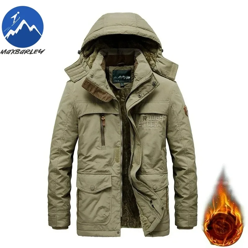 

Winter Fleece Jacket Mens Thicken Business Warm Long Cotton Coats Fashion Hooded Outdoor Camping Cold Protection Parkas Coat