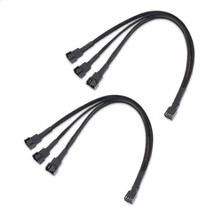 3/4 Pin PWM Fan Cable 1 to 3 Ways Splitter Black Sleeved Extension Cable PMW Fan Connector Cord Lines Computer Wires