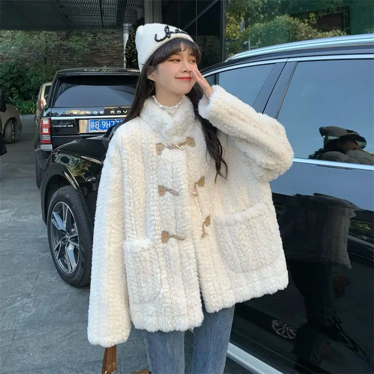 Warm Thicken Lamb Wool Jacket For Women 2023 New Long Sleeve Faux Fur Coats Woman With Pocket Korean Style Winter Outwear