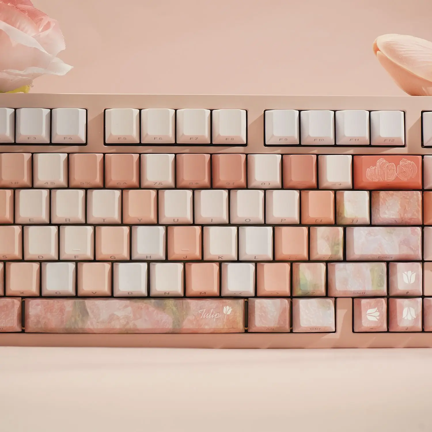 Lado tulipa gravado transparente keycap mudança gradual altura original 138 teclas alto conteúdo pbt personalizado conjunto completo