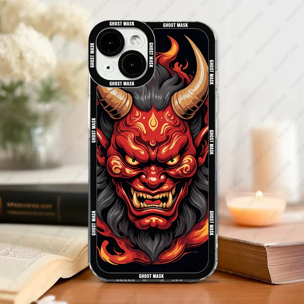 Japanese Ghost Mask Phone Case For iPhone 16 15 14 13 Pro Max 12 Mini 11 XS X XR SE 7 8 Plus Soft Cover