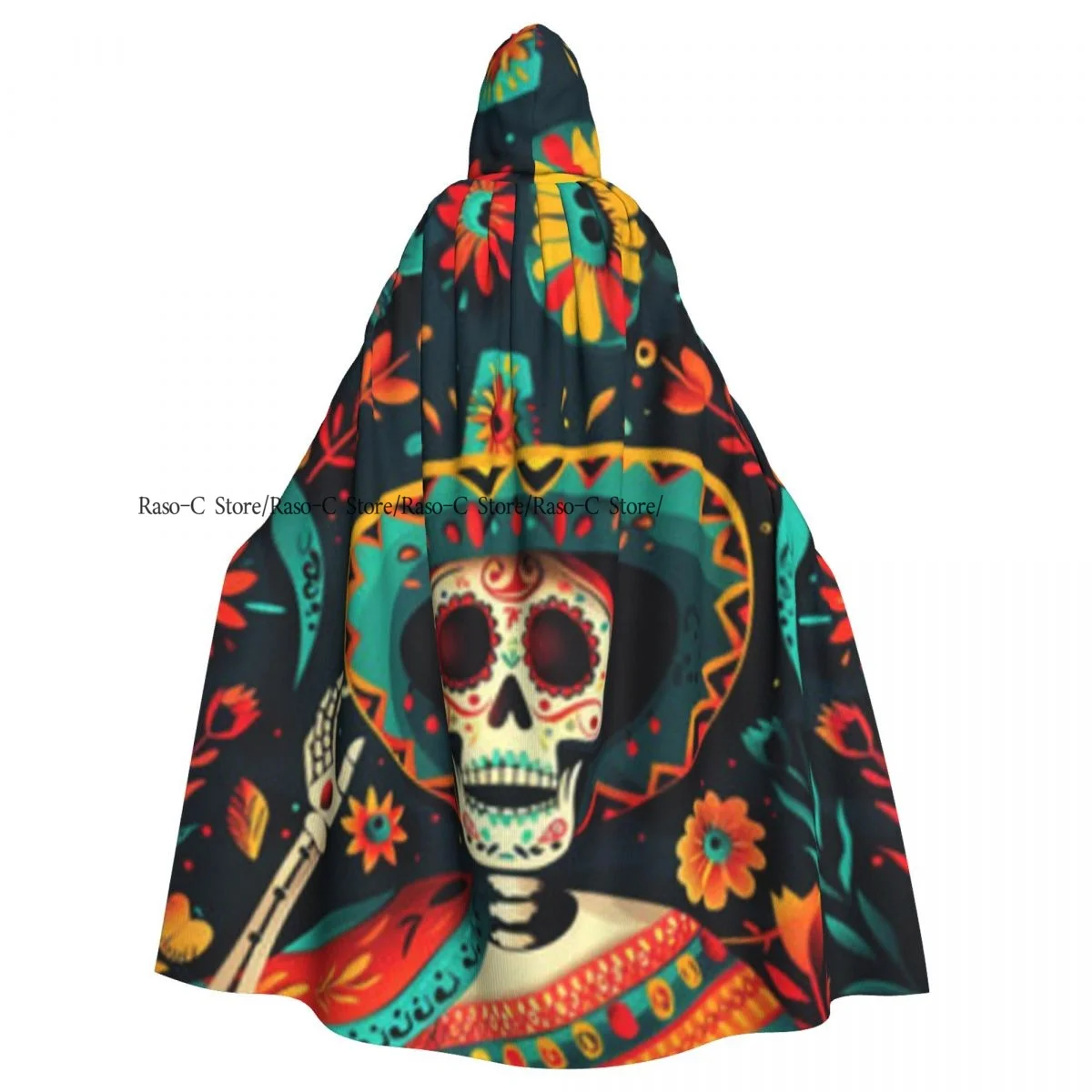 Long Cape Cloak Cinco De Mayo Mexico Print Hooded Cloak Coat Autumn Hoodies