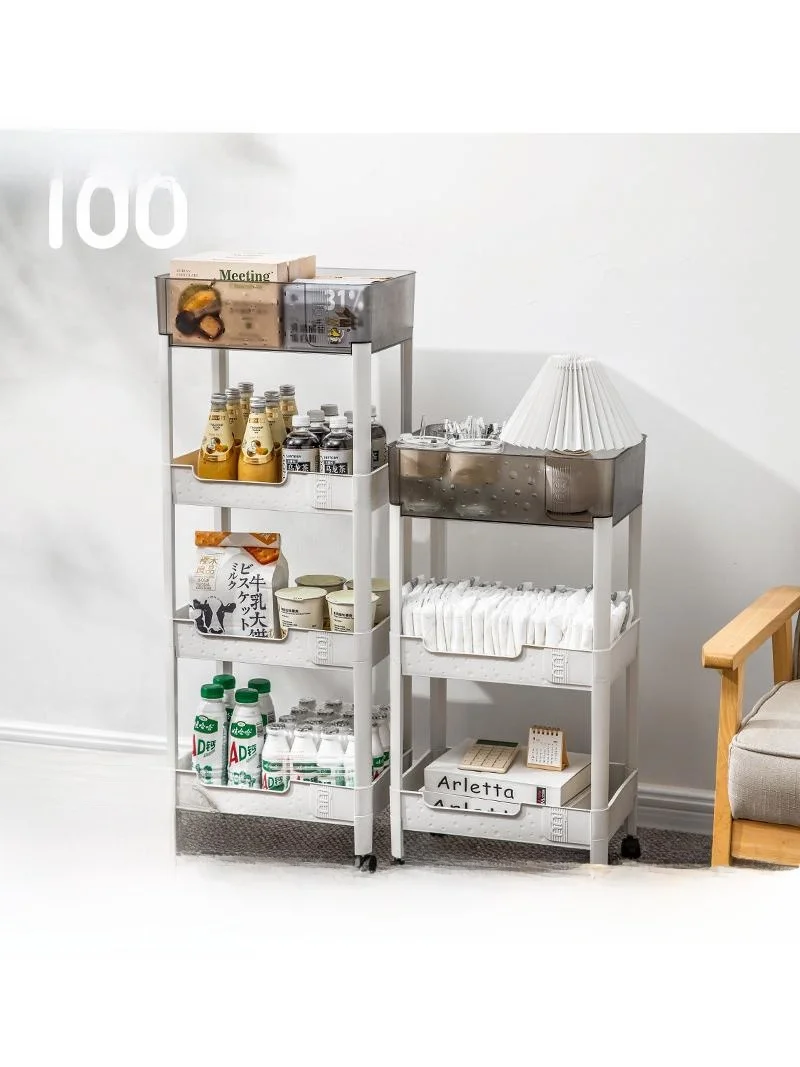 

Plastic Stand Home Living Room Snack Cart Multi-Functional Floor Storage Rack Fridge Kitchen Organizer Basket