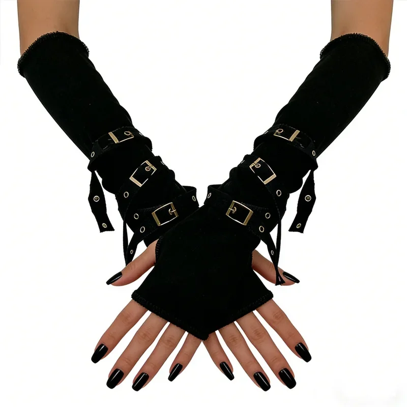 Punk Fingerless Gloves Motorcycle Style Wrist Arm Warmers Edgy Unisex Sleeves for Spring Summer