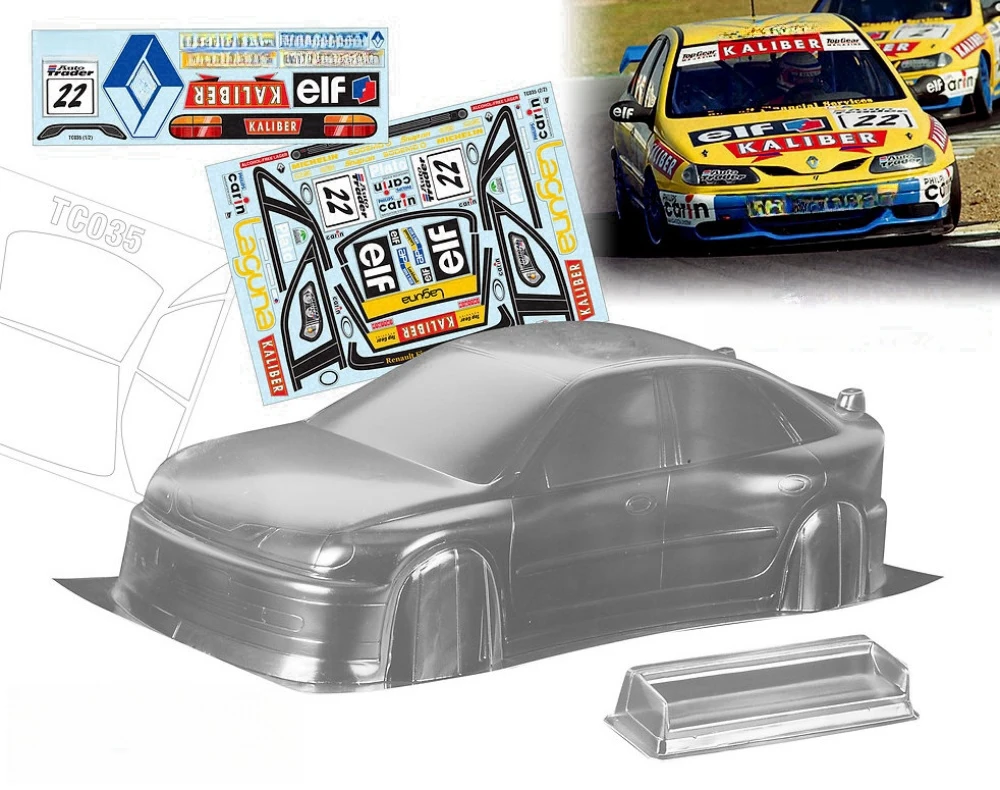 Scale 1/10 RENAUT LAGUNA BTCC Clear Body set fits RC Drift Chassis 255mm-260mm Wheelbase Tamiya TT01 TT02 Kyosho fazer mk2