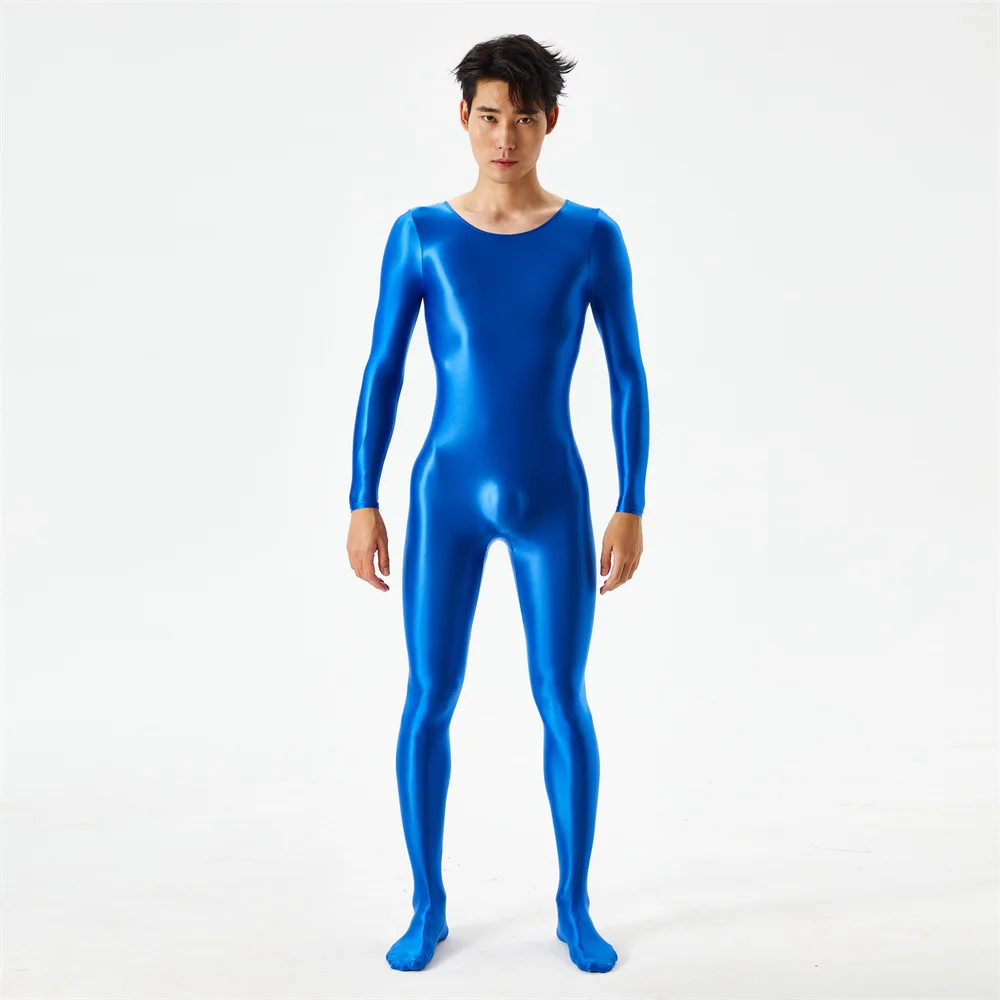 ผู้หญิงเซ็กซี่ PLUS ขนาด Full Body Elasitc บอดี้สูท SHEER ดูผ่านน้ํามันเงา Smooth Jumpsuit เซ็กซี่ Tights ซาติน Shaper Leotard