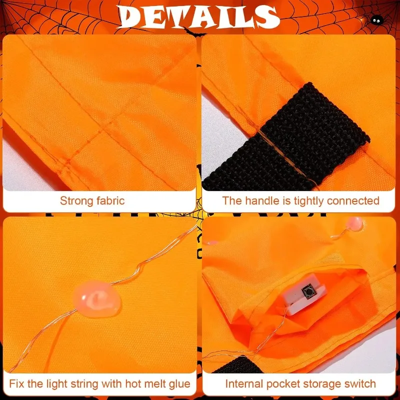 Immagine 6: 1-10PC Cesto di Halloween a forma di zucca con luci LED, borsa porta caramelle per bambini, ideale per feste di Halloween, decorazioni per le vacanze, regalo, secchiello