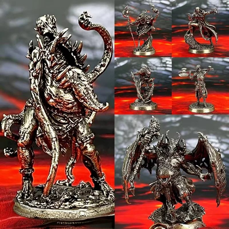 Metal Miniature Demon Vs Warrior Figure Set for Tabletop RPG Games, Handcrafted Cupronickel Collectible Figurines for Desktop De