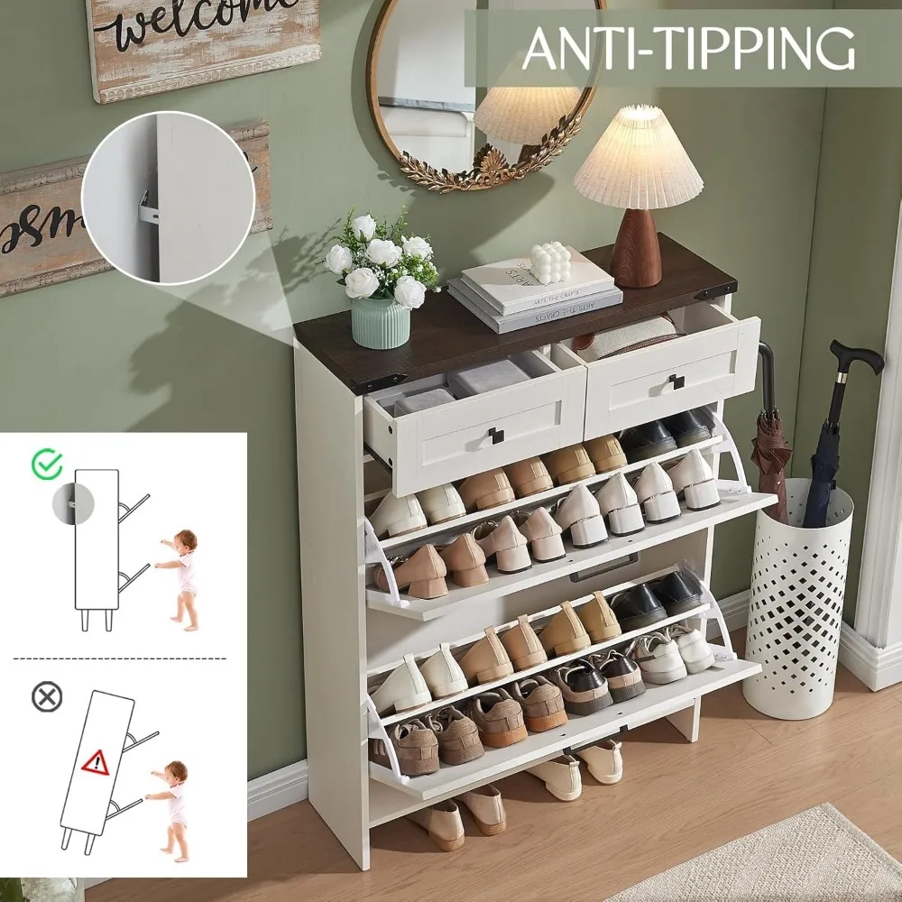 خزانة تخزين الأحذية على طراز المزرعة قائمة بذاتها مع أدراج مخفية وتصميم ضيق لتنظيم فعال