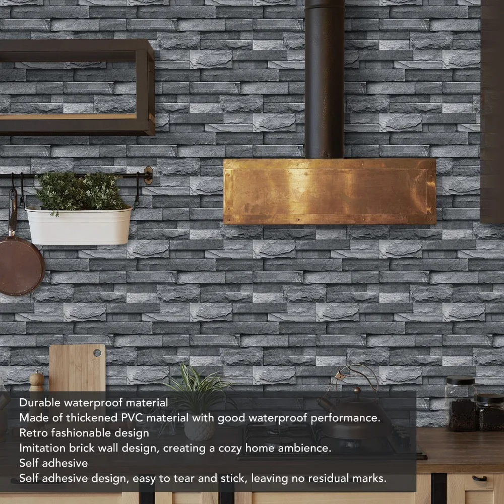 12pcs PVC Wall Sticker 15x30cm Self Adhesive Brick Effect Wallpaper Slab Marble Texture Removable Subway Wall Tile Sticker
