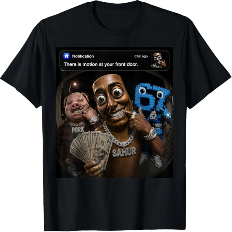 There Is Motion At Your Front Door Viral Meme John Pork Sahur 67 Graphic T-Shirt Funny Internet Meme Tee