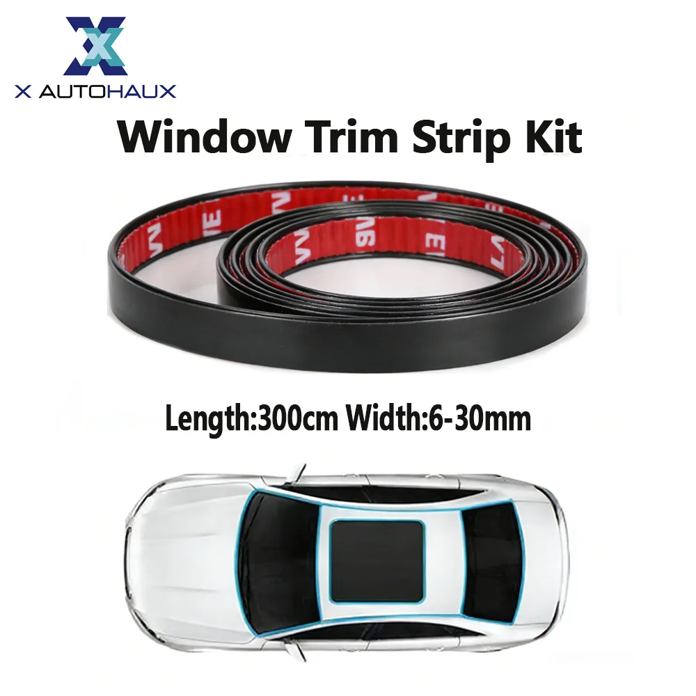X Autohaux 6mm-30mm Width 300cm Length Window Trim Strip Kit Exterior Car Bumper Door Body Self Adhesive Scratch-Proof Black