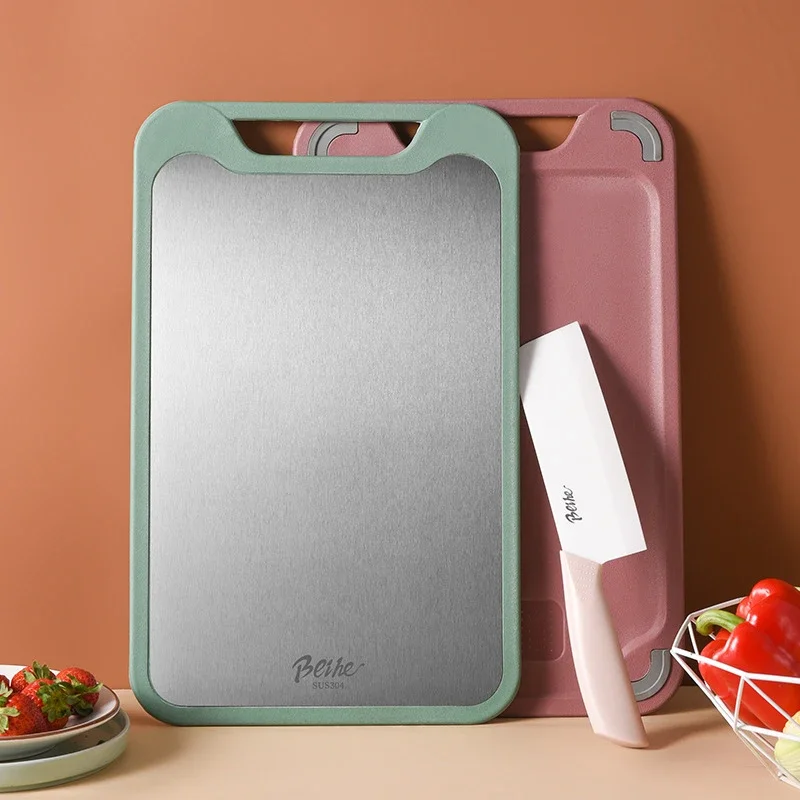 1pc Cutting Board Two Sides of  Stainless Steel and Plastic Dual-purpose Multifunctional Cut Vegetables and Meat Chopping Boar