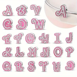 A-Z Romantic Pink 26 Letters DIY Love Charms Name Beads Fit Diy Original Bracelets Fine Birthday Beads for Jewelry Making Gift