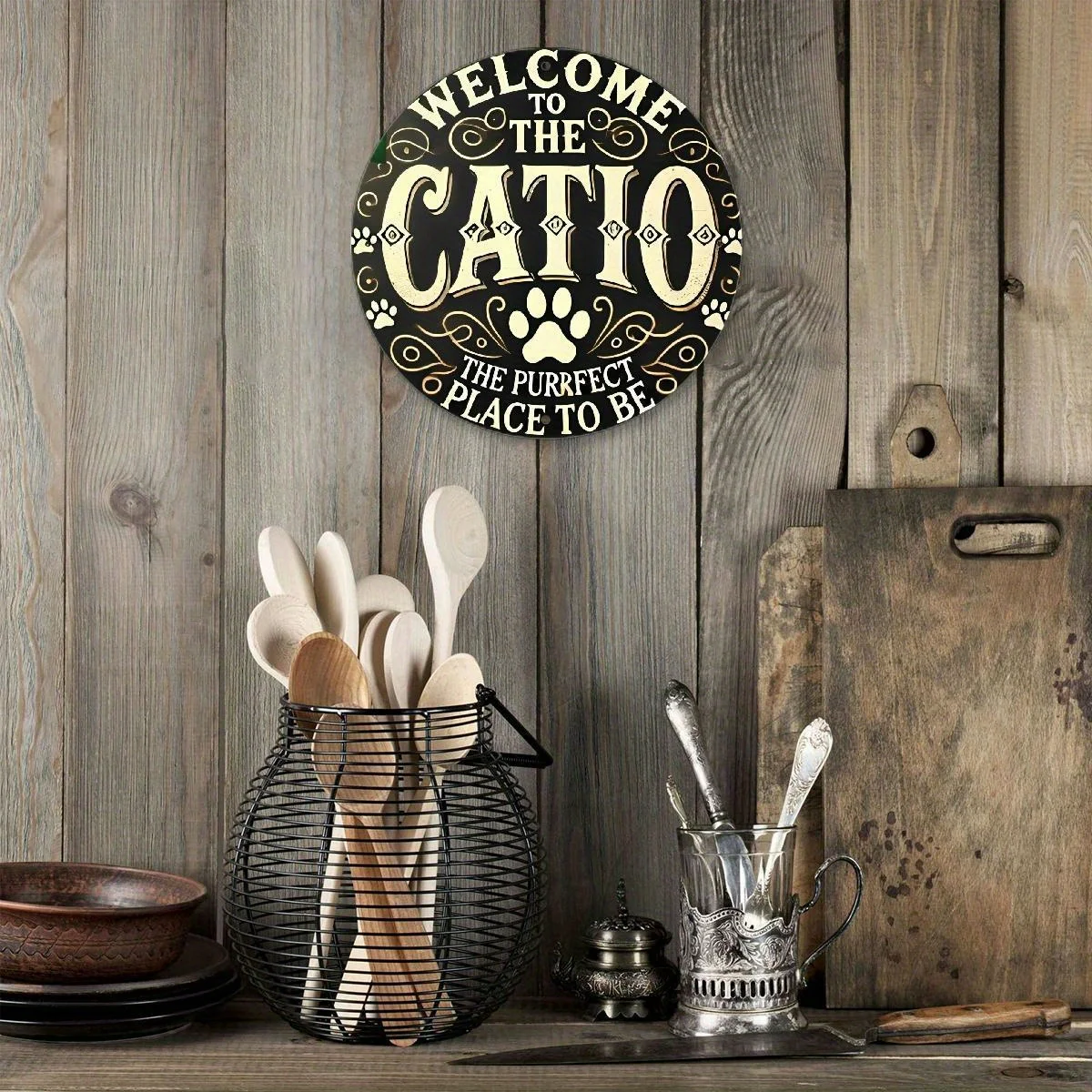 Rustic Cat House Sign 1-Pc Welcome to The Cat House Round Wall Plaque for Indoor/Outdoor Cattery - Versatile Home & Garden Decor