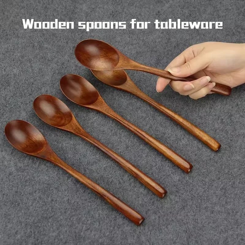6Pcs Wooden Spoons Set, Kitchen Utensils for Soup, Dessert & Dinner Serving, Wood Cutlery image 2