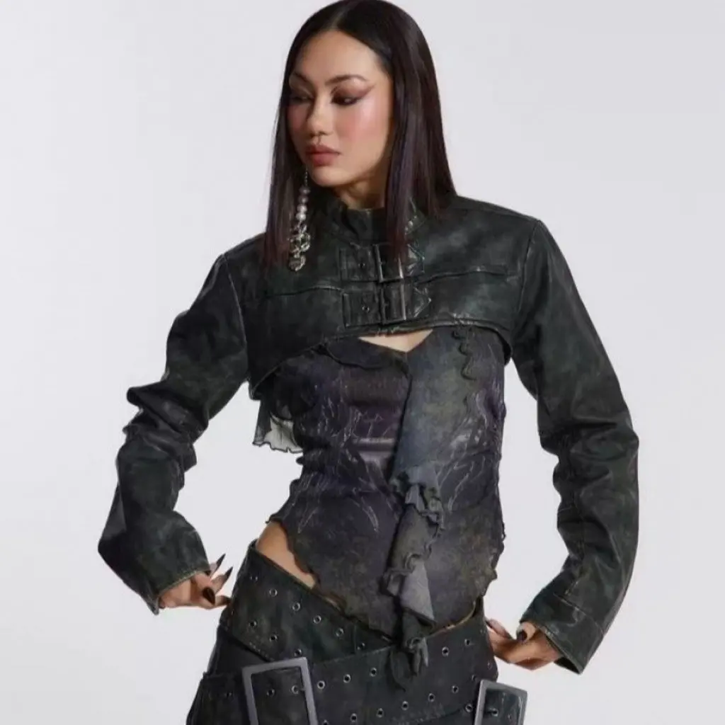 

Jaded London сексуальная винтажная стираная куртка из искусственной кожи с длинными рукавами, пальто для женщин, стиль Millennium Spice Girl