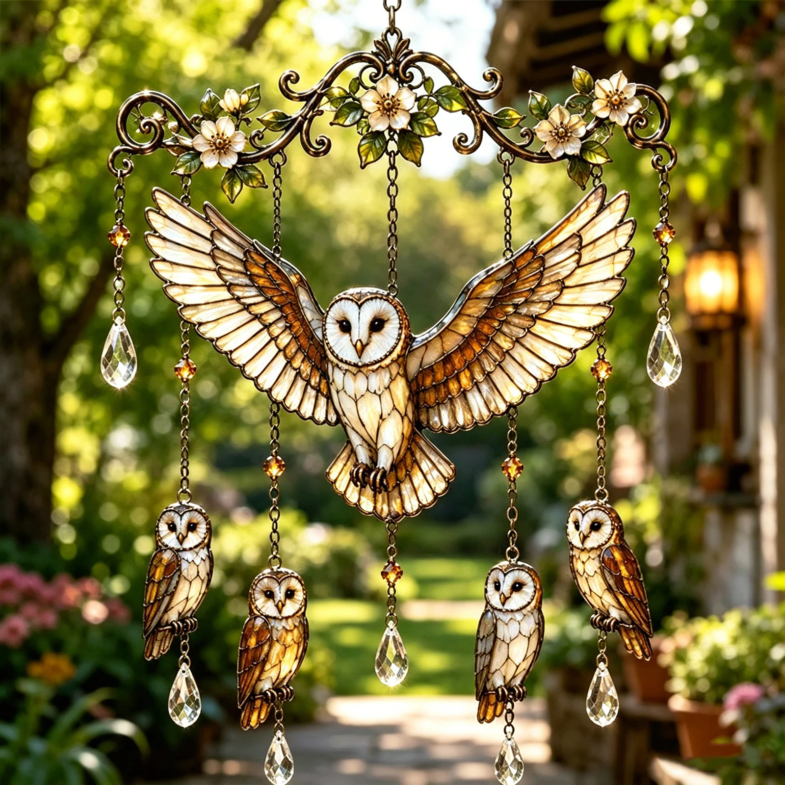 Graceful Bird Wind Chime with Crystal Pendants, Colorful Bird Hanging Ornaments, Creative Birds Winds Chimes, for Outside Decor