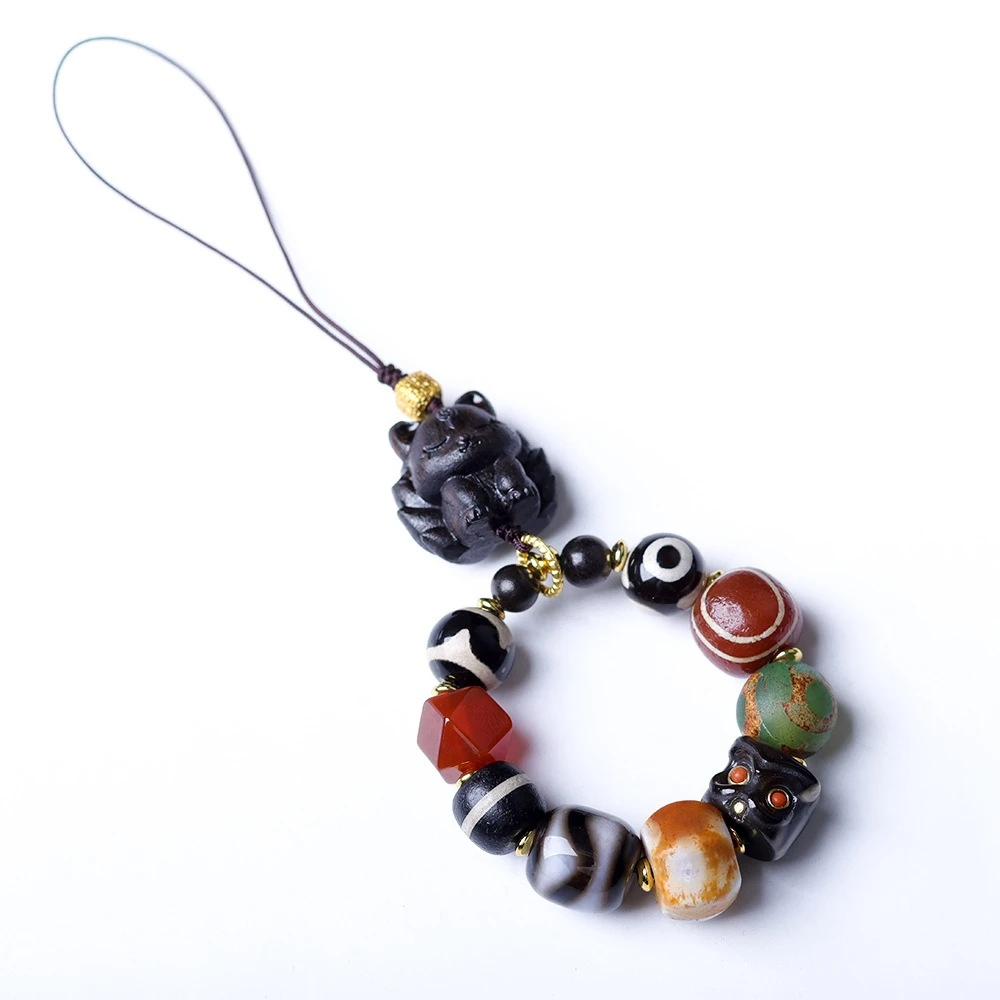 السماوية حبة الكنز زهر الخوخ الحرفي خشب الصندل تسعة الذيل الثعلب الزواج العرقية نمط سلسلة هواتف حقيبة قلادة