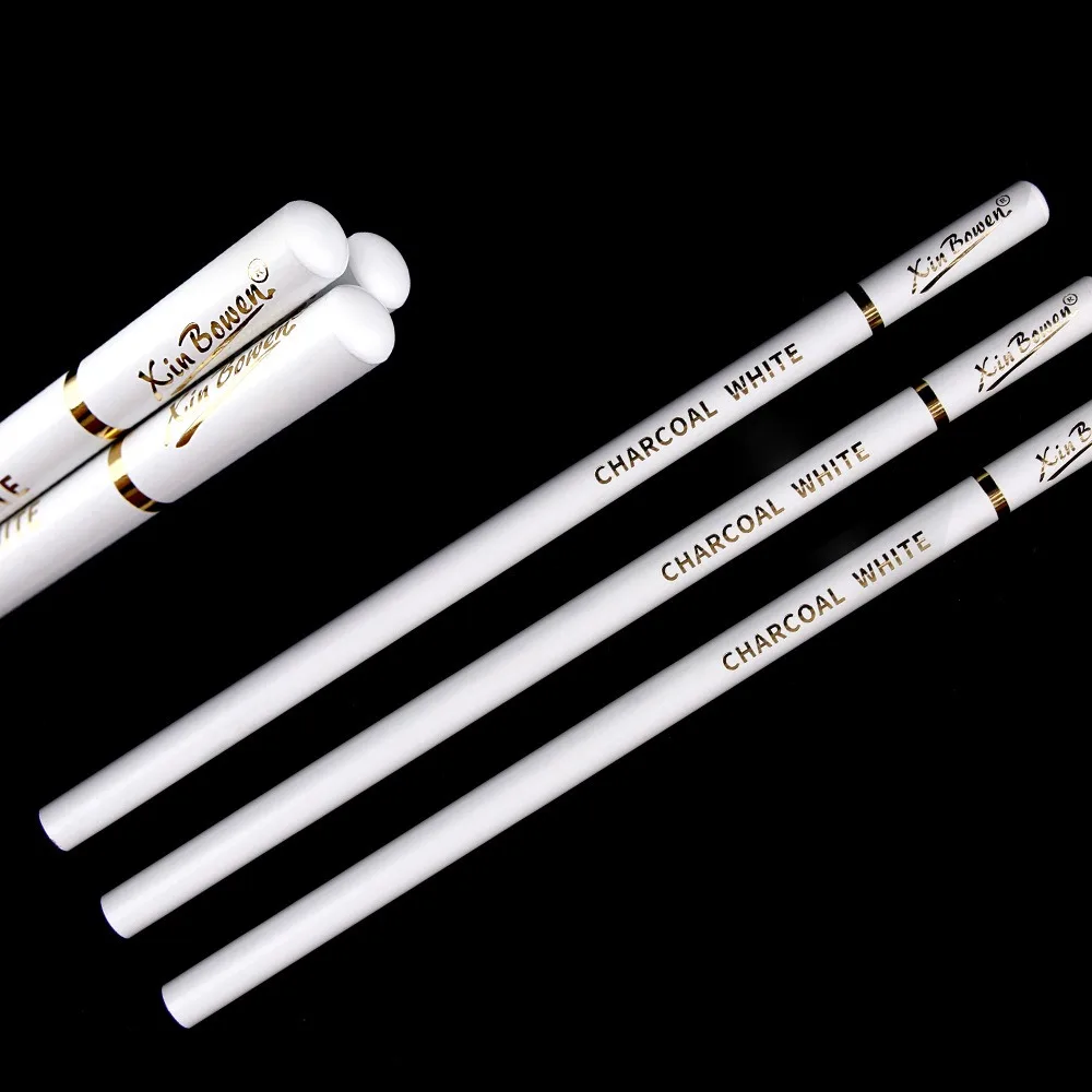 3Pcs Soft/Medium/Hard Charcoal Pencils Set Art Supplies Drawing Pencil Charcoal Pen Sketch Pencil White/Black Professional