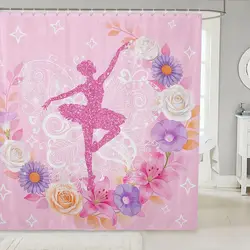 Kids Ballet Shower Curtain Cartoon Bathroom Curtain with Hooks Funny Ballerina Dancer Bath Curtain for Boys Girls