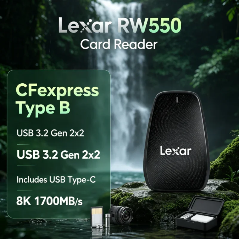 Lexar RW550 Plug and Play 8K 20Gbps USB 3.2 Gen 2x2 USB Type-C CFexpress Type B Reader Card Reader for 8K Video Transfer