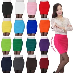 Summer Women High Waist Skirt Solid Color Elastic Pleated Skirt For Office Lady Draped Slim Mini Skirt Sexy Lady Pencil Skirts