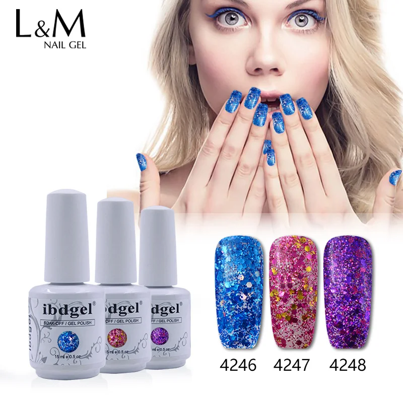 ibdgel 15ml Reflective Glitter Gel Nail Polish Winter Color Sparkling Sequins Soak Off UV LED Varnish Nail Art Decoration