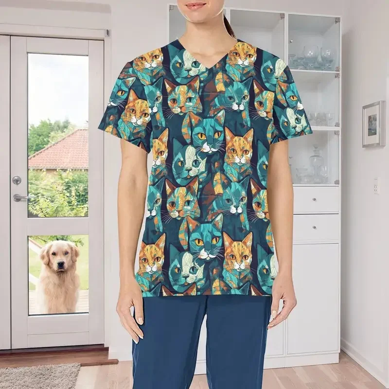 LadiesVShort-sleeved medical uniformTShirt Dental Clinic Nurse Veterinarian Beauty Salon Work Uniform Clinical Workwear Top