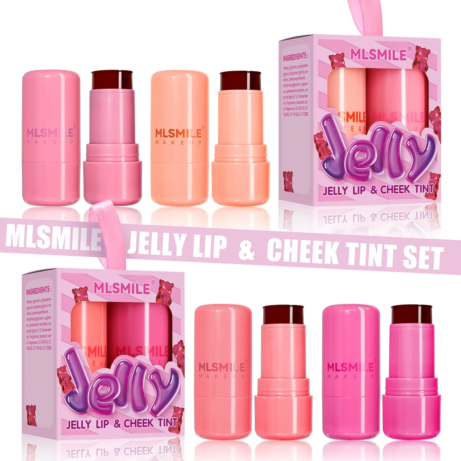 4-Color جيلي أحمر الخدود عصا الاستخدام المزدوج الخد الشفاه ماكياج طويلة الأمد ماتي الوجه كونتور أحمر الشفاه ملصق الجمال مستحضرات التجميل 5 جرام #6