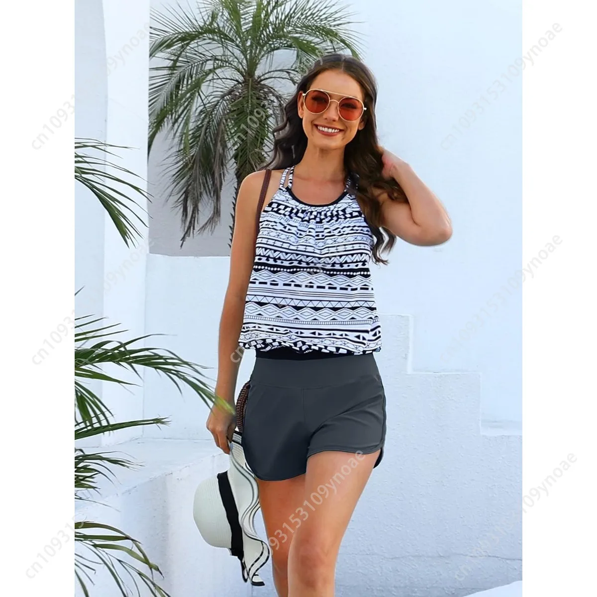 Vintage Leopard Print Shorts Sexy Women Surf Panties Beach Drawstring Pants Beach Scanties Casual with Pockets Fashion