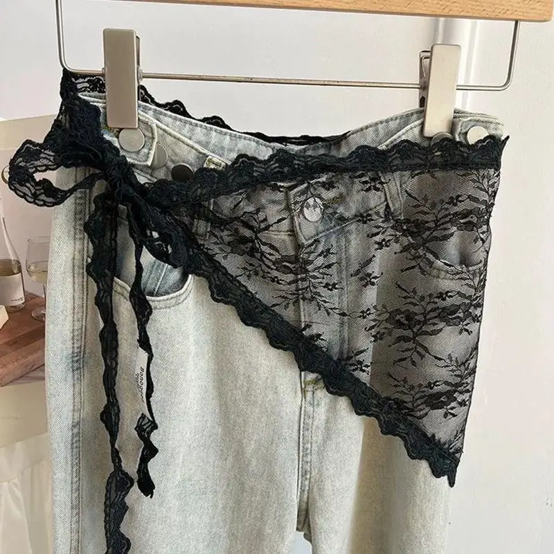 Frilly Cute Lace Bandana Scarf Convertible Triangle Head Wrap Waist Chain Belt Accessory For Sexy Women Trendy Aesthetic Outfit view 4