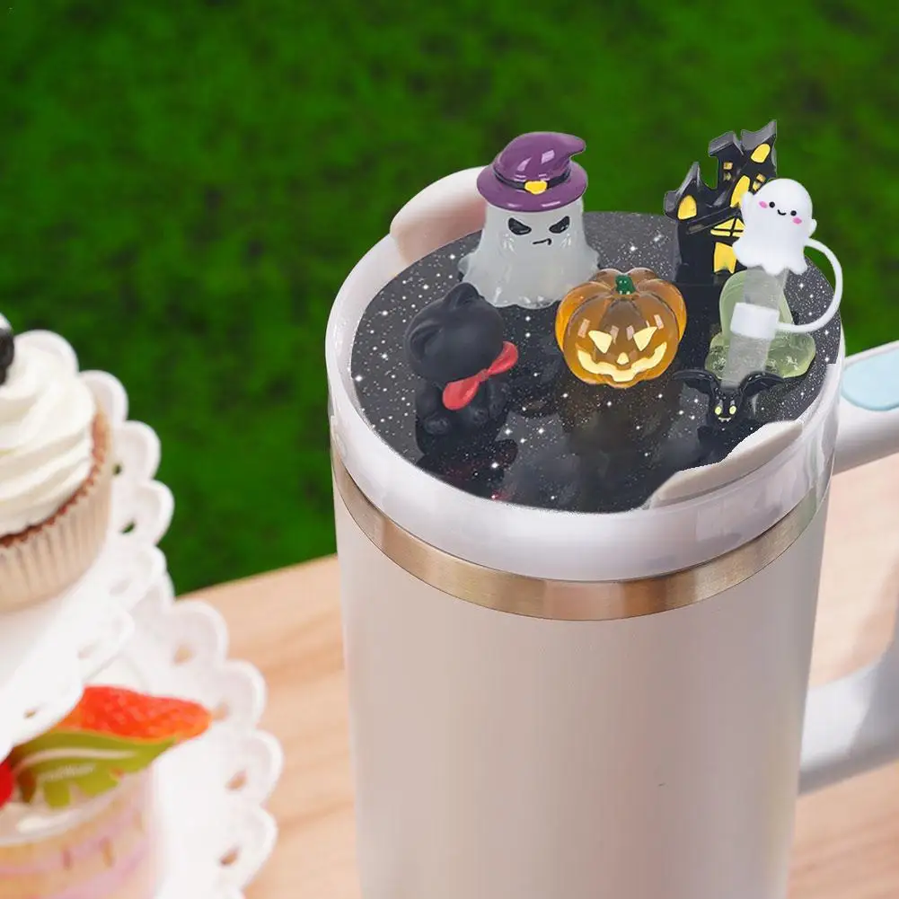 Halloween Light Up Straw Cap Popsicle Cup Accessories Large Bore Straw Cap Silicone Dust Cap Reusable Party Decoration