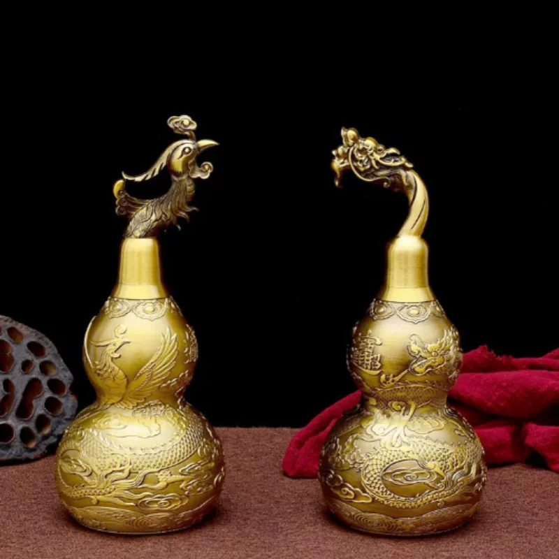 

Exquisite brass dragon head phoenix head dragon phoenix relief gourd ornament home desktop decoration handicraft creative gifts