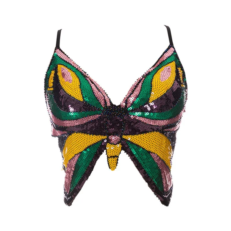 Customized Sequin Performance Top Belly Dance Butterfly Bra DS Nightclub Stage Party Performance Outfit Costumes