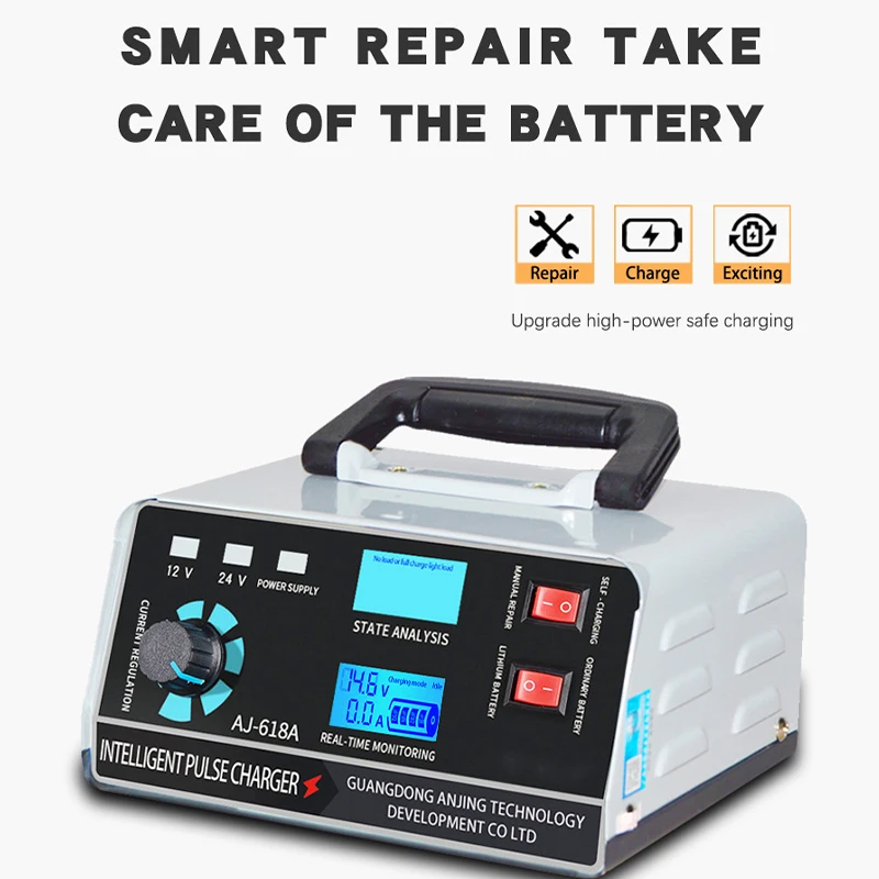 1 Set Car Battery Charger 12-24 Motorcycle Battery Charging Intelligent Pulse Repair of Pure Copper High Power