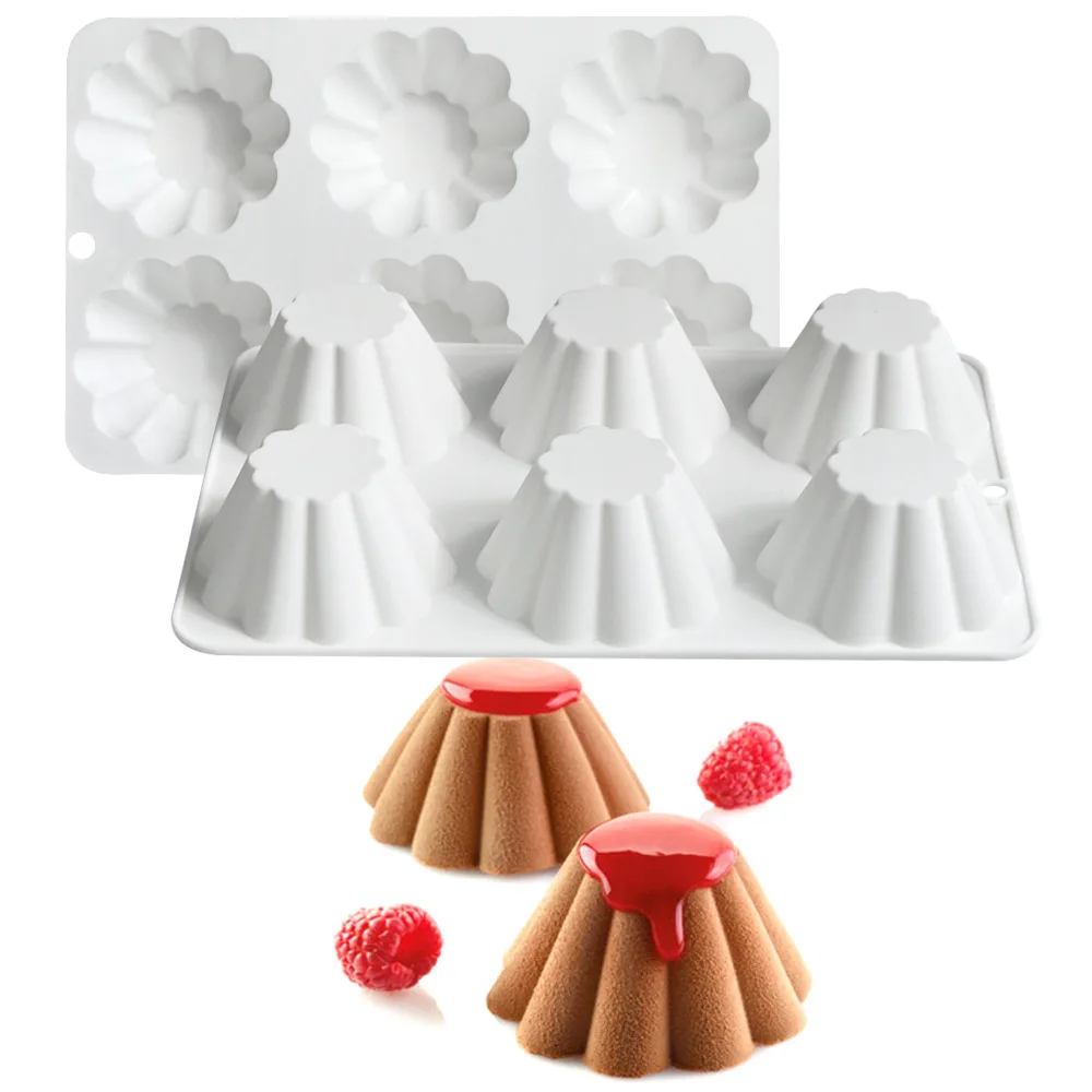 6 Cell Round Truncated Side Stripe Design Silicone Cake Mold Mousse Cake Mold Kitchen Pastry Supplies Party Dessert Baking Tools