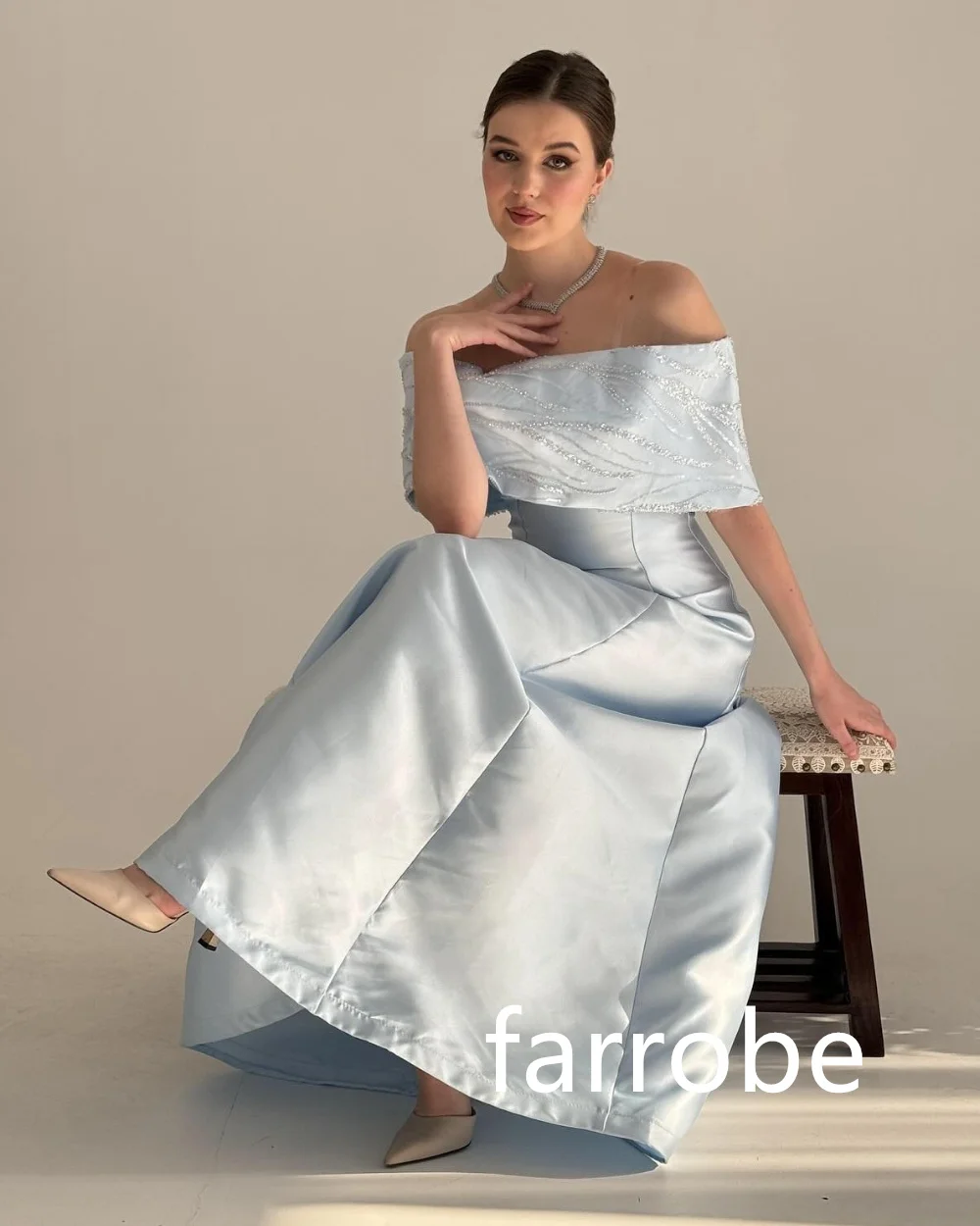 Customized High Quality Jersey Pleat A-line Off-the-shoulder Midi Dresses Bespoke Occasion Dresses Pastrol Unisex Chinese Style 