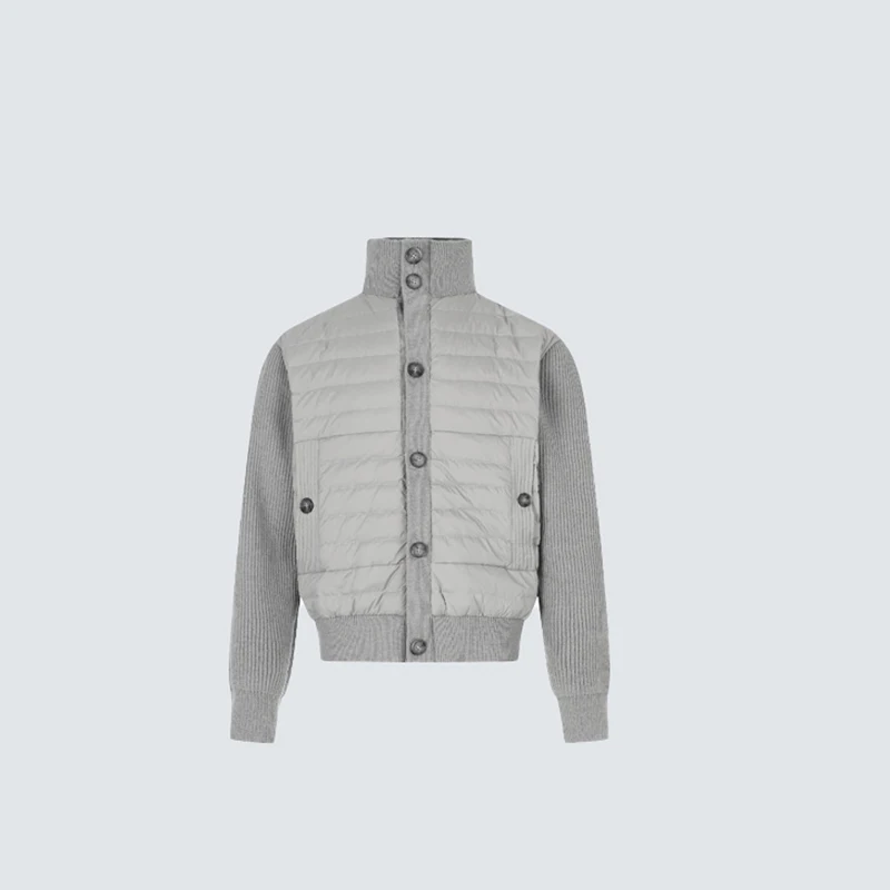 Y2K Autumn And Winter Stand Up Collar Patchwork Knitted Sleeve Down Jacket For Men Women Single Breasted Short Warm Down Jacket