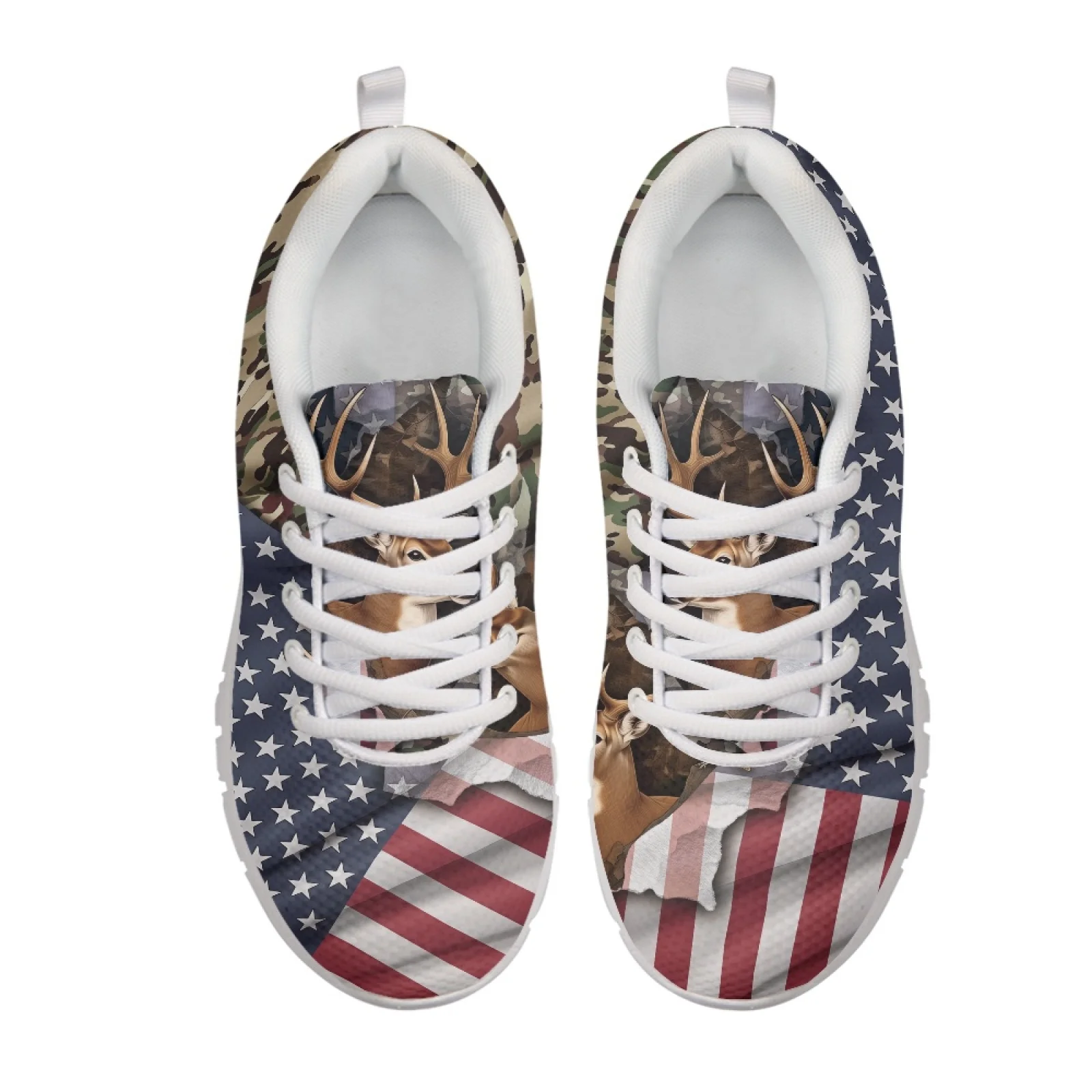 Coloranimal Camouflage Deer Flag Breathable Travel Shoes Mens Athletic Sneakers Running Sneakers for Womens Ladies