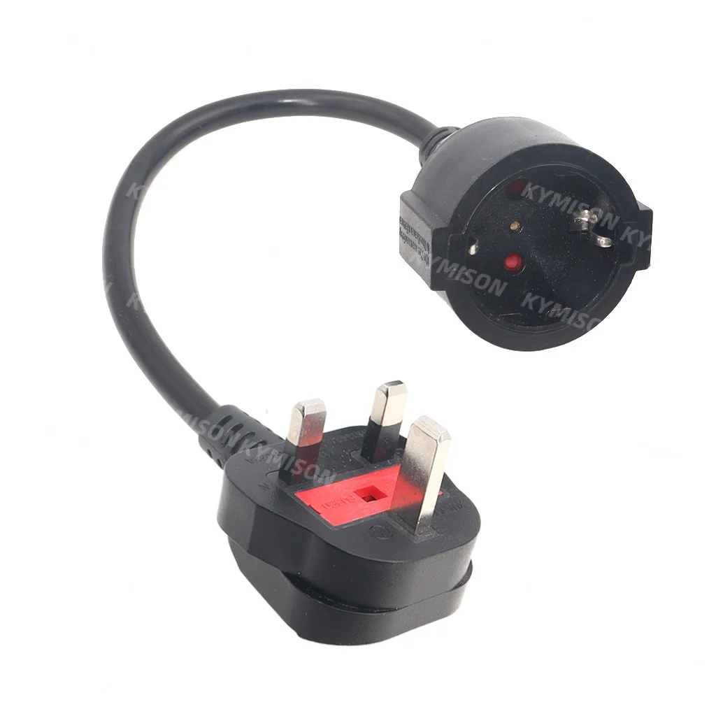 EU Plug to UK Socket Converter 250V/13A European to UK Power Extension Cord, 0.3m/0.6m cable for Travel