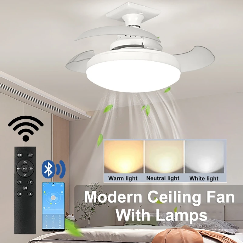 

Modern Ceiling Fan With Lamps E27 Universal Lamp Head APP & Remote Control Home Indoor Lighting LED Invisible Fan Lamp