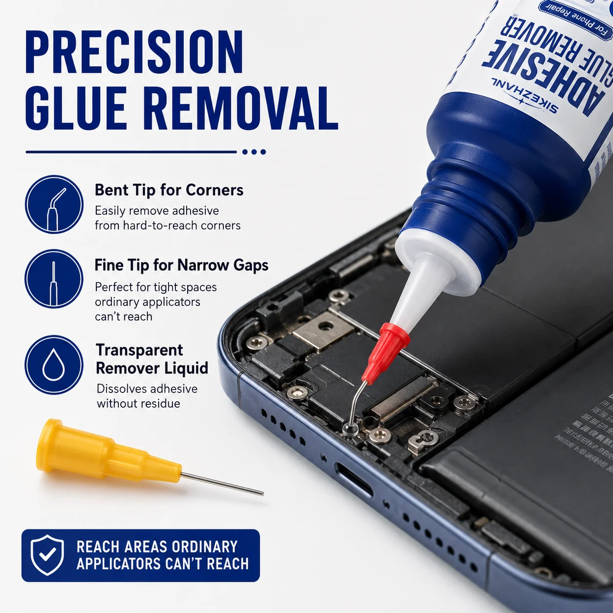 Mobile Device Repair Accessories Set, 2mm Double Sided Tape, Residue Cleaner, Precision Tweezers, Applicator Tips and Swabs