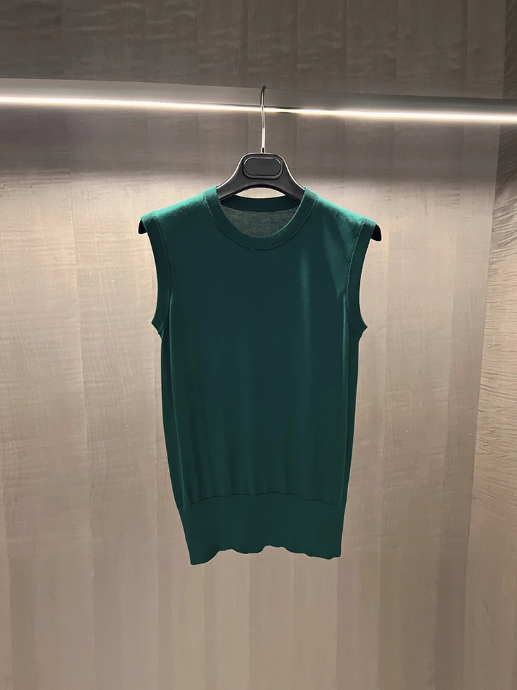 

Spenneooy Runway Designer Summer Fashion Dark Green Vintage Knitting Pullovers Women's O-Neck Sleeveless Thin Style Pullovers